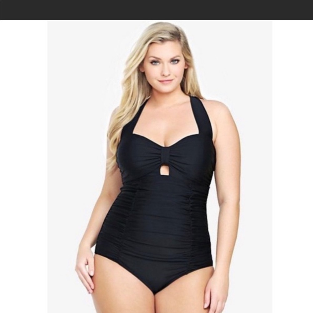Torrid One Piece Cutout Halter Swimsuit Black